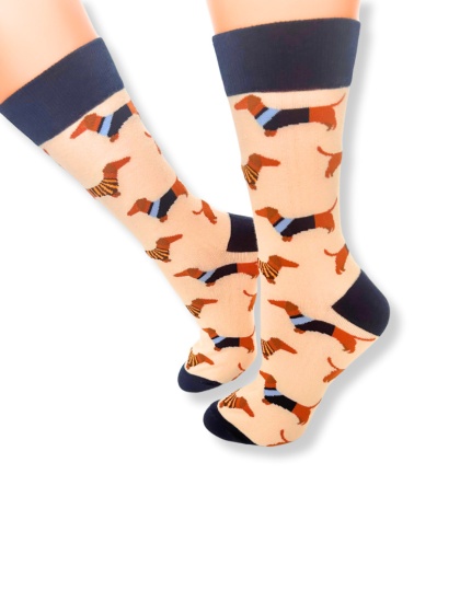 Skarpetki w Jamniki Damskie (granatowo-beżowe)