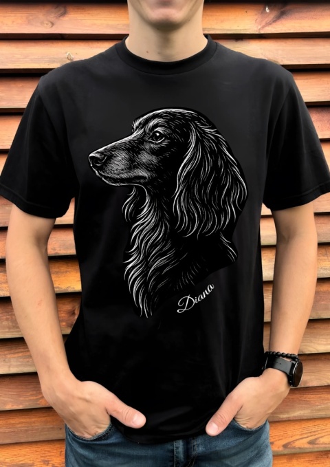 Koszulka Jamnik Długowłosy Damska Męska Personalizowana Koszulka Jamnik Długowłosy Damska Męska Personalizowana