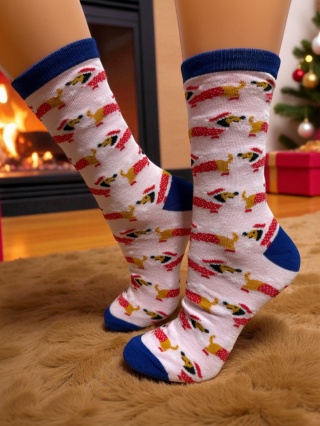 Skarpetki Świąteczne Jamniki Damskie (różowe)