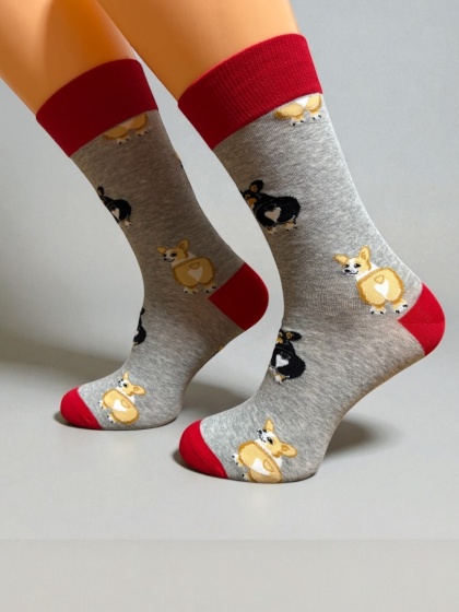 Skarpetki z Corgi Męskie (szaro-czerwone)