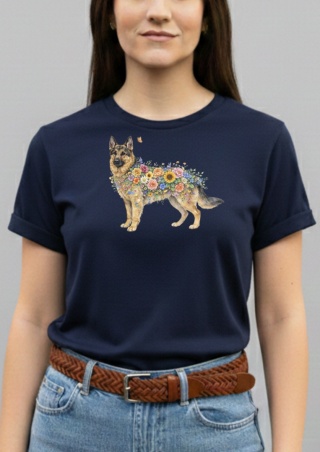 Koszulka z Owczarkiem Niemieckim Flowers