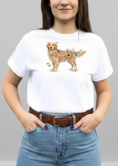 Koszulka z Golden Retrieverem Flowers