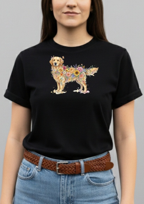 Koszulka z Golden Retrieverem Flowers