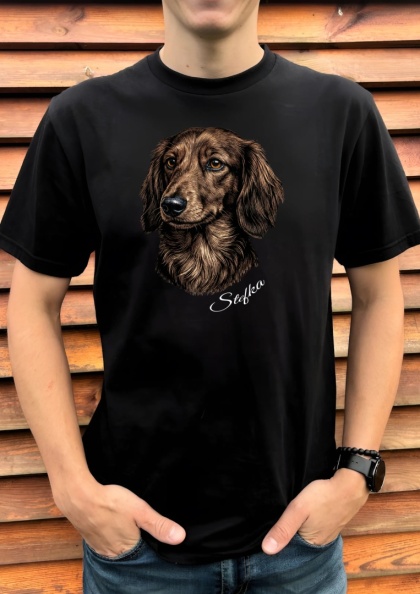 Koszulka z Jamnikiem Długowłosym Black&White