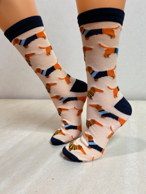 Skarpetki w Jamniki Damskie (granatowo-beżowe)