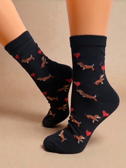 Skarpetki w Jamniki Walentynki Damskie (czarne)