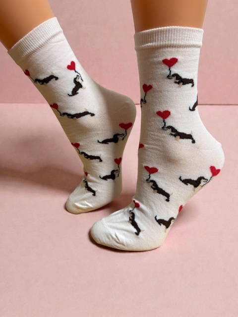 Skarpetki w Jamniki Walentynki Damskie (białe)